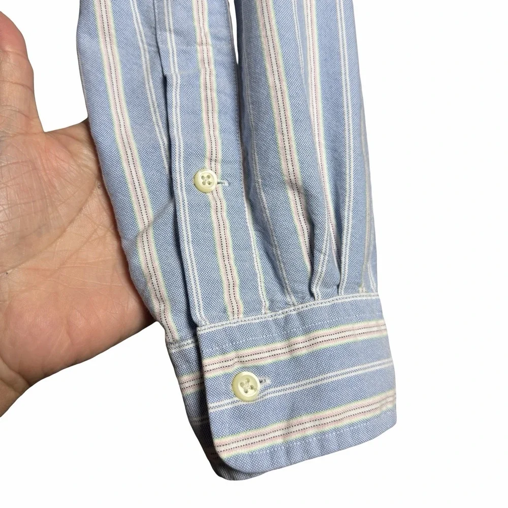 Polo Ralph Lauren Mens XL Slim Fit Oxford Shirt Blue Stripe Flesh Pony Preppy